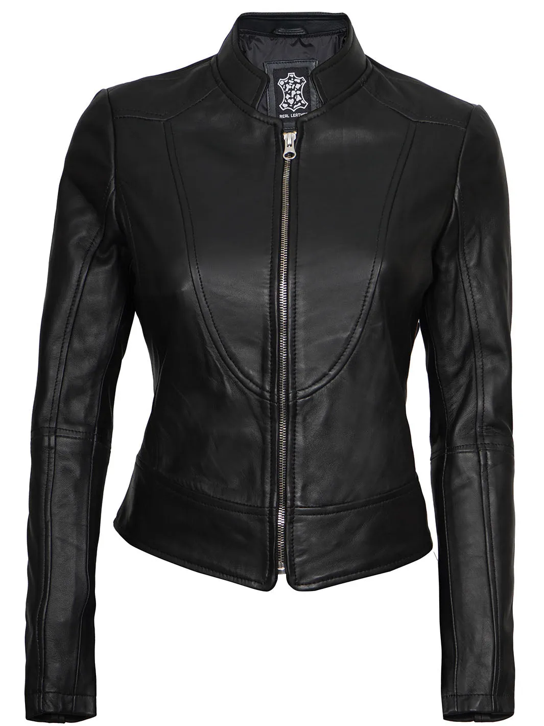 Amy Womens Black Cafe Racer Leather Jacket