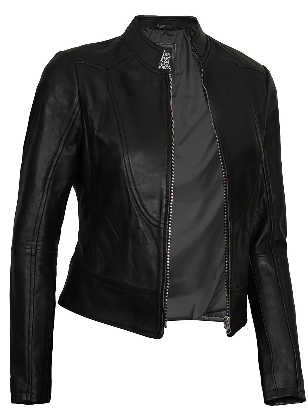 Amy Womens Black Cafe Racer Leather Jacket