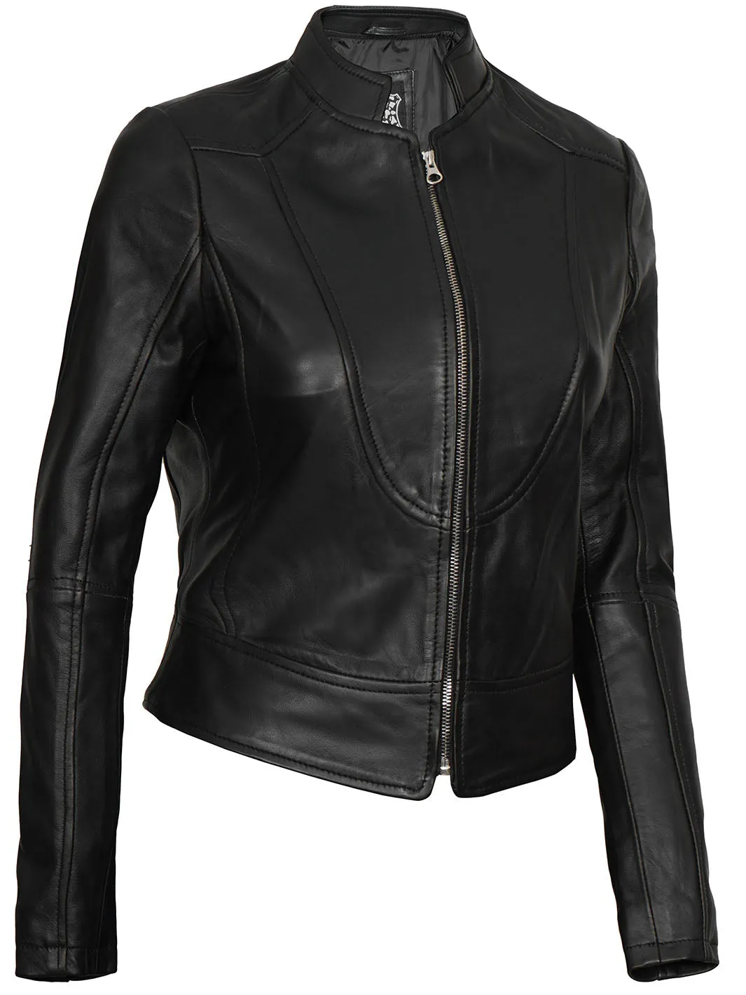 Amy Womens Black Cafe Racer Leather Jacket