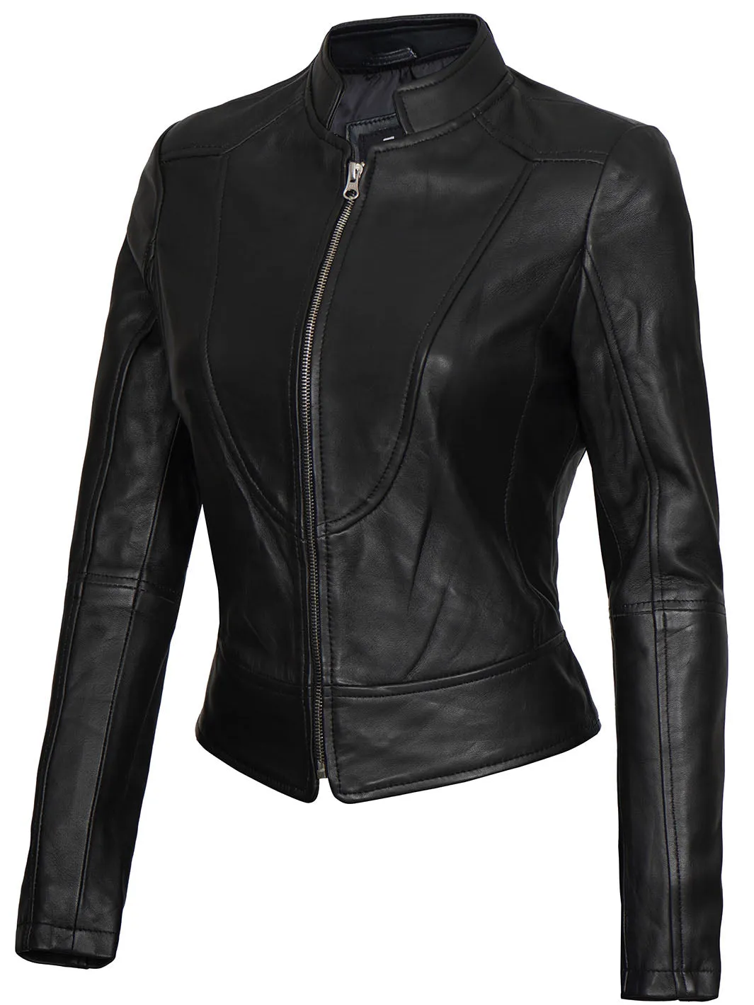 Amy Womens Black Cafe Racer Leather Jacket