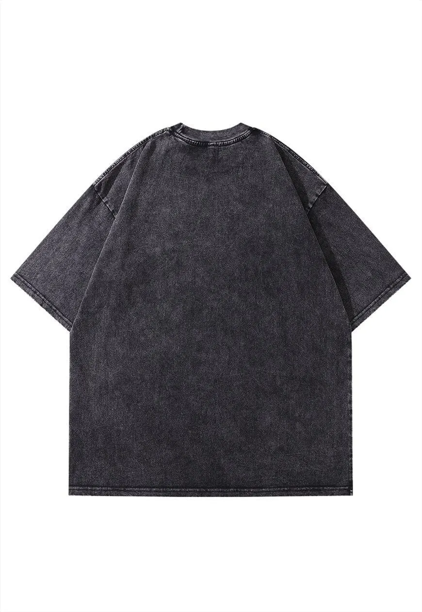 Biohazard logo t-shirt emoji print tee cyberpunk top in grey