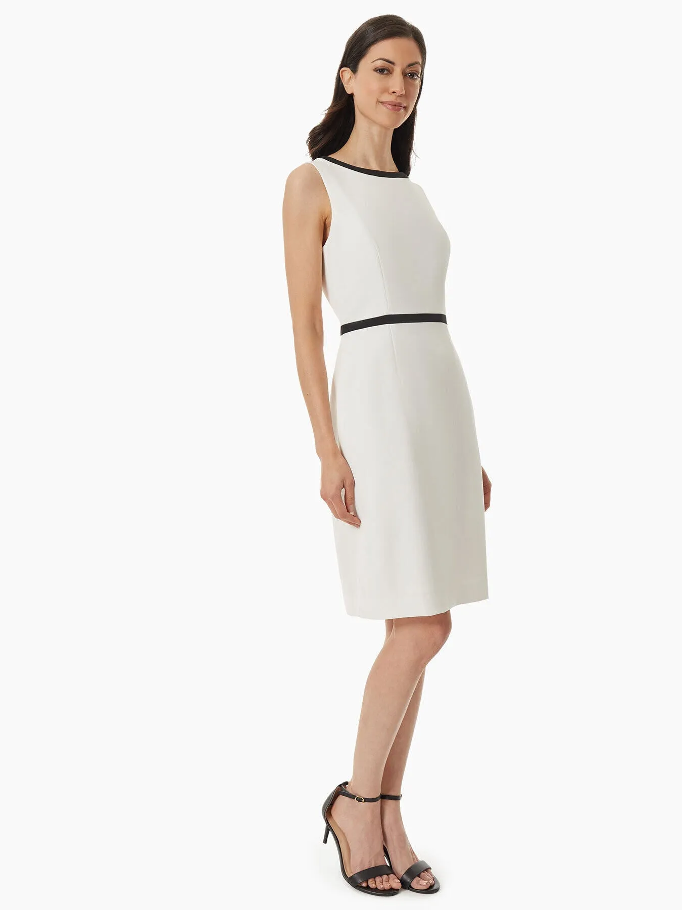 Contrast Trim Framed Stretch Crepe Sheath Dress