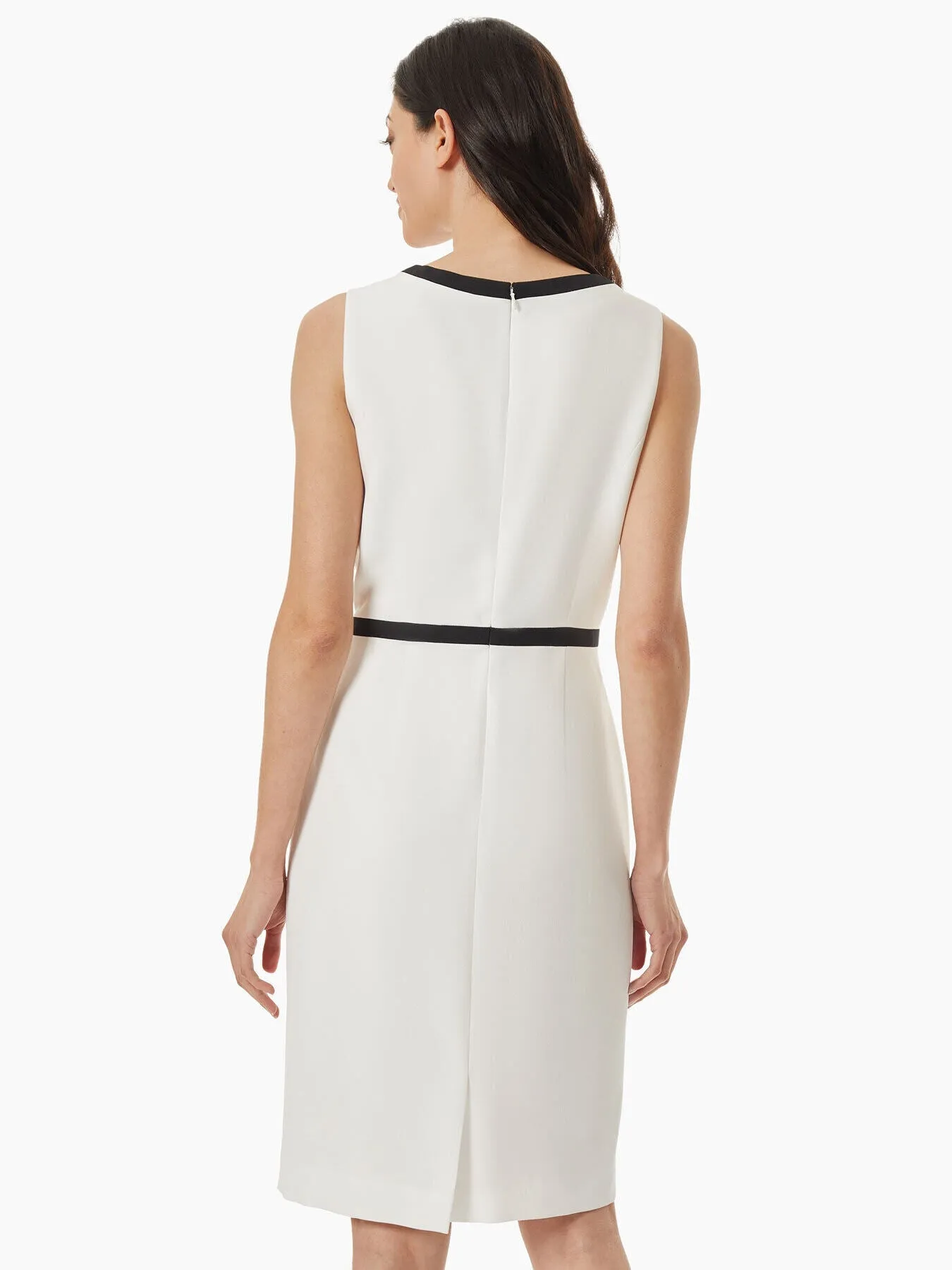 Contrast Trim Framed Stretch Crepe Sheath Dress
