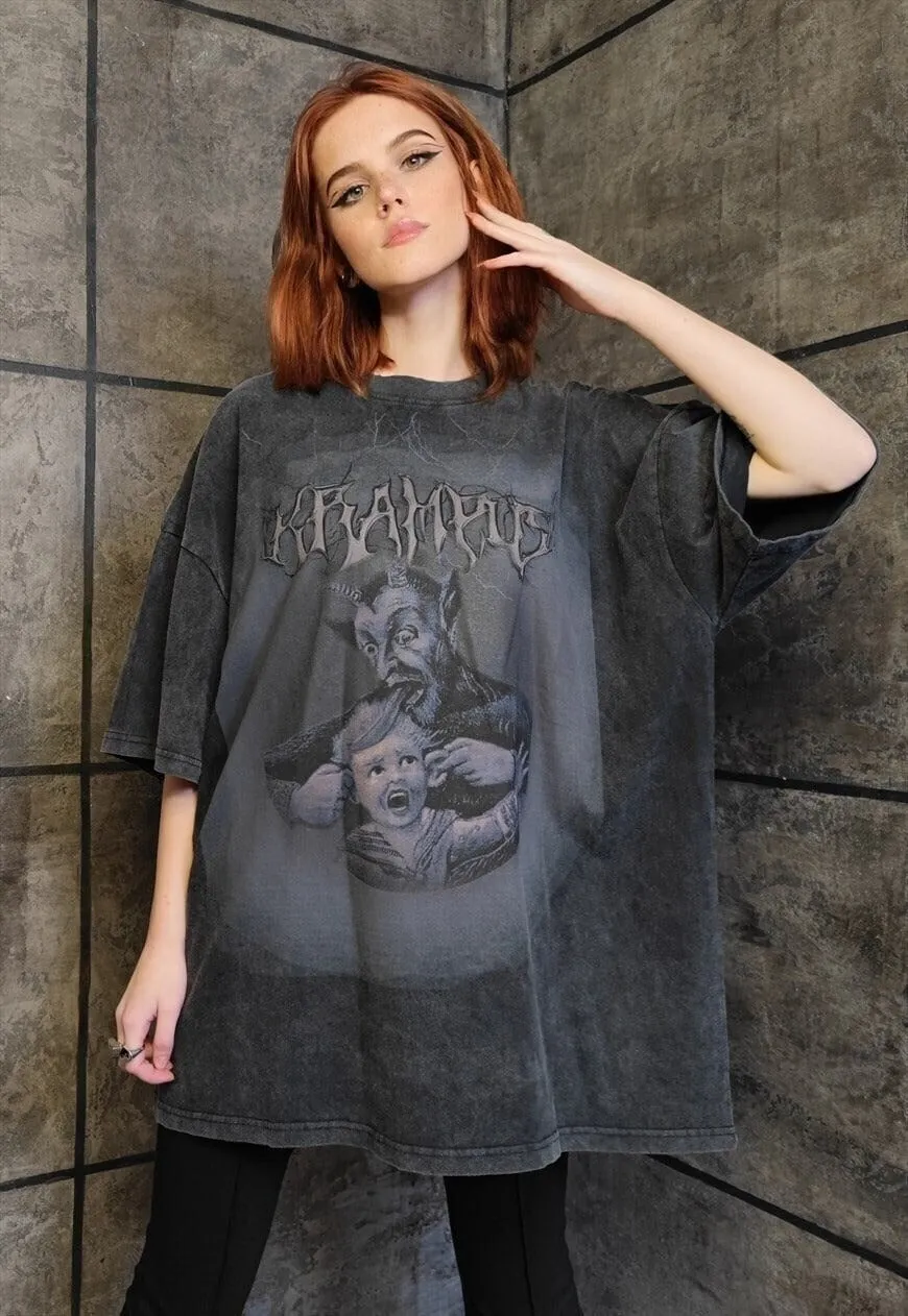 Krampus t-shirt premium vintage wash horror movie tee grey