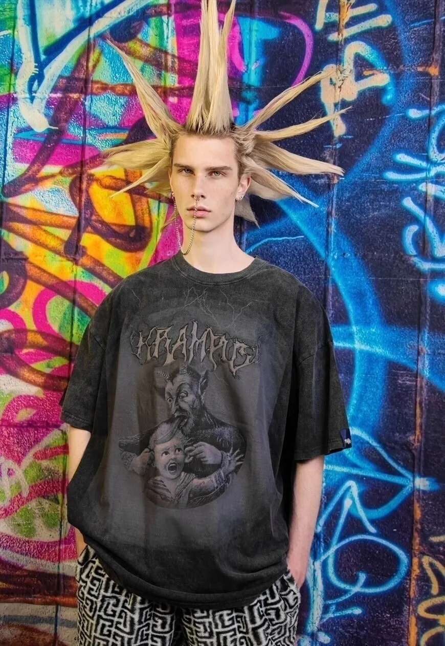Krampus t-shirt premium vintage wash horror movie tee grey