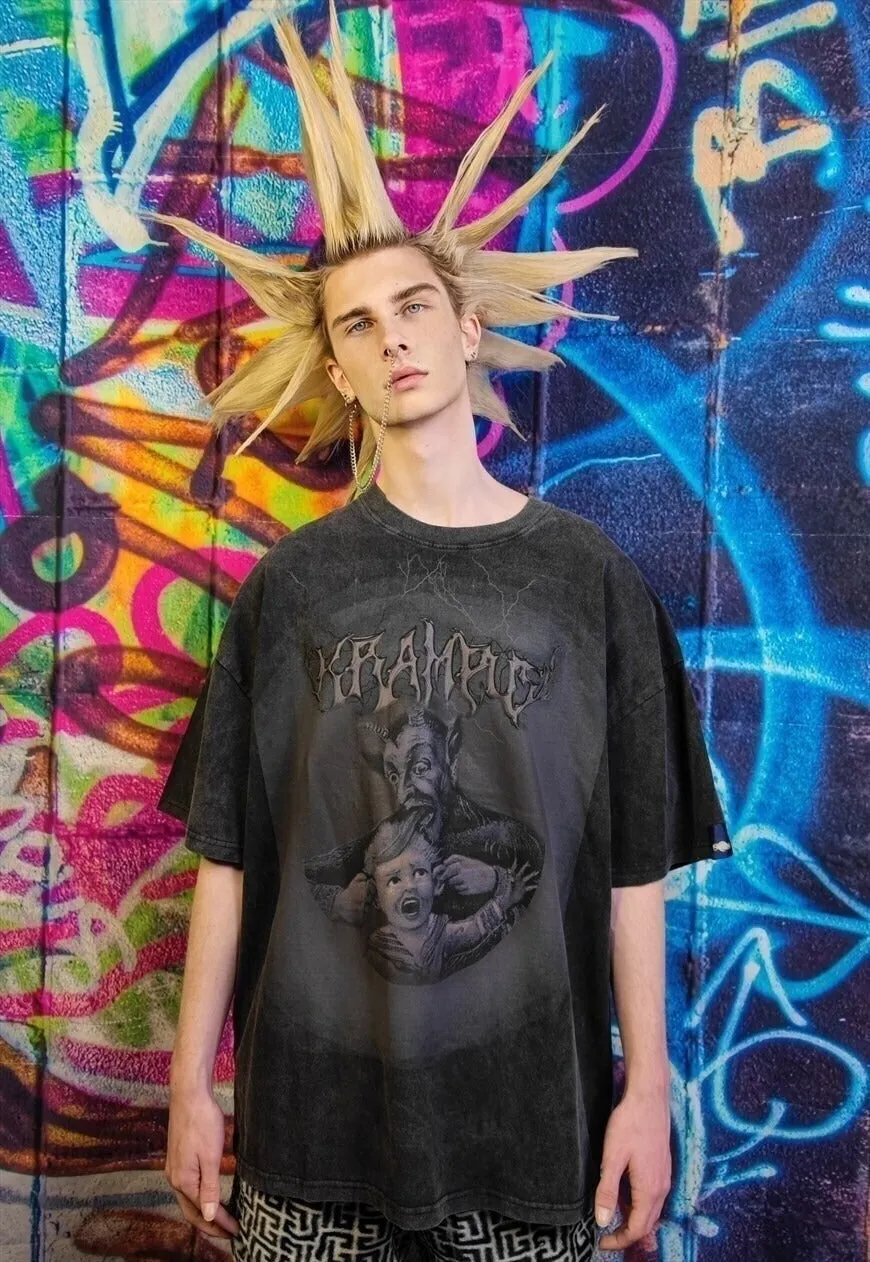 Krampus t-shirt premium vintage wash horror movie tee grey