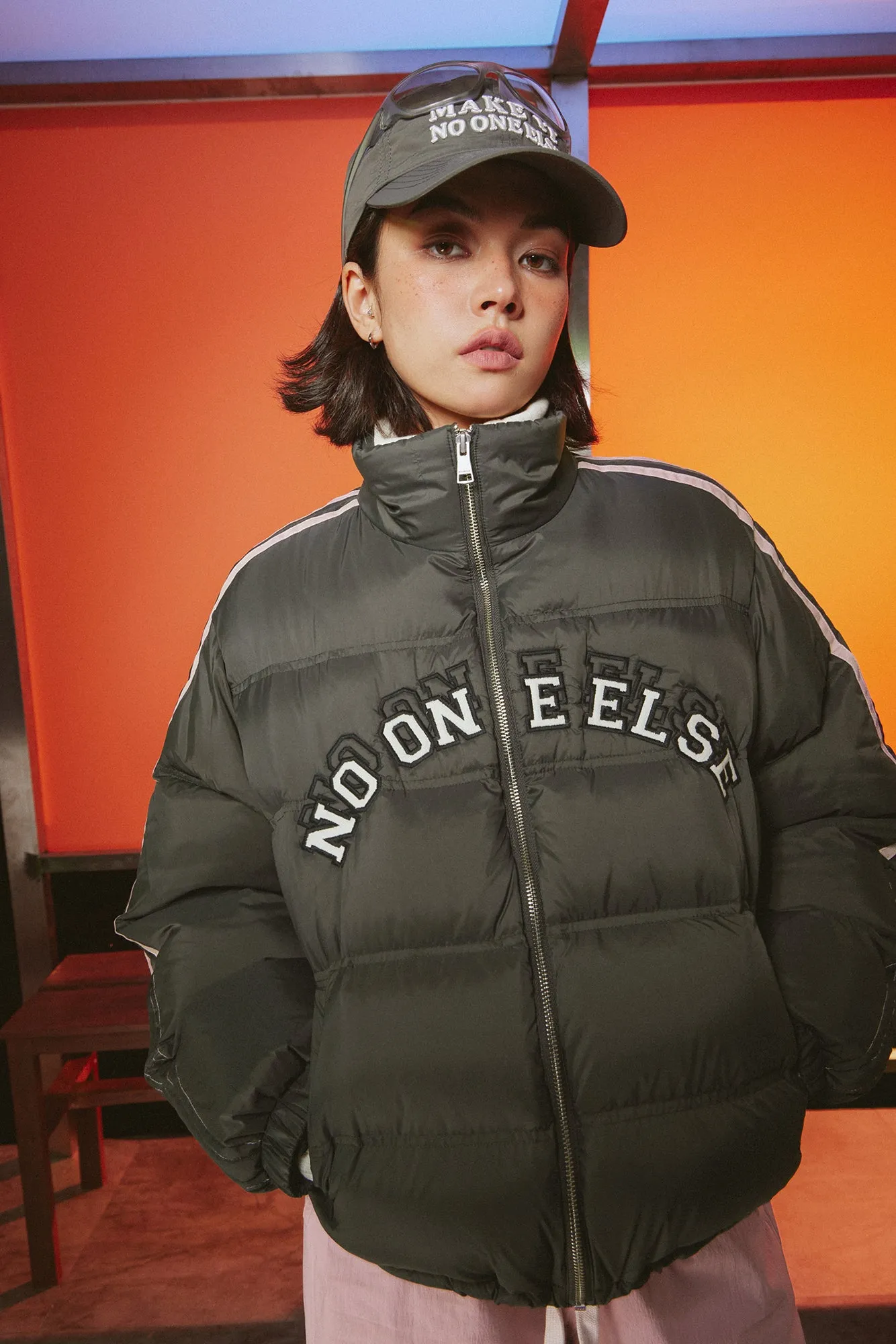 Logo Duck Down High Neck Padded Jacket